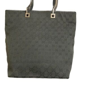 Gucci signature gg black canvas leather tote bag trades accepted